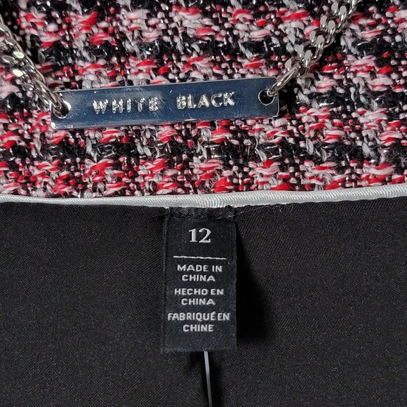 White House Black Market Red Black Tweed Fringe Moto Work Blazer Jacket Size 12 - Picture 9 of 11